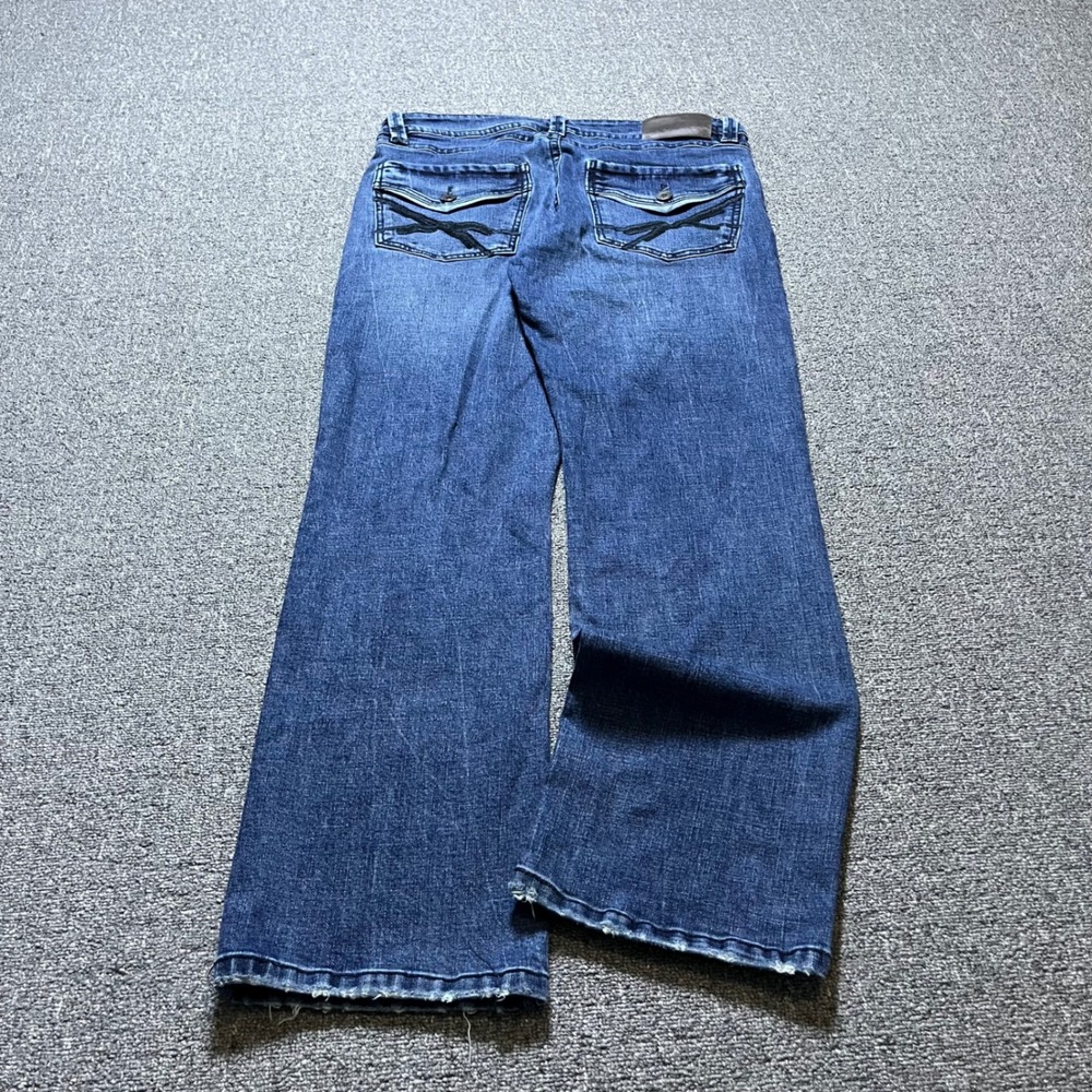 TK Axel Slim Bootcut Jeans 32x32 Blue Faded Distressed Flap Pocket Y2K Skater